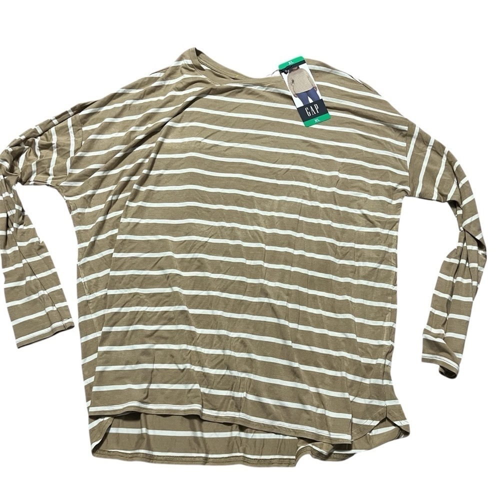 NWT GAP Tan and White Striped Top Basics Classic Capsule Layering Size XL